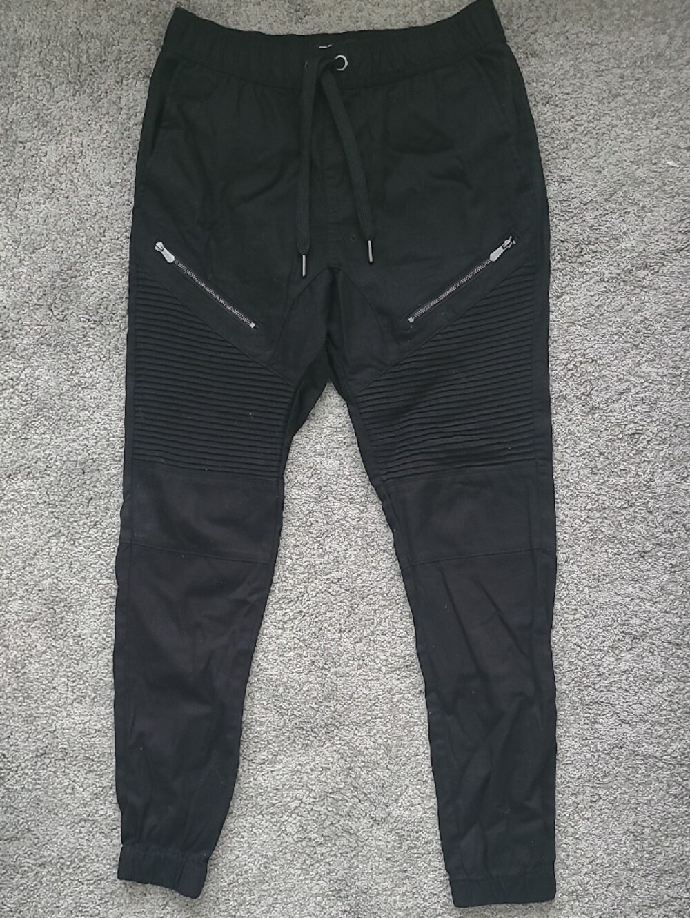 Men's Black Ribbed Knee Joggers with Zip Pocket